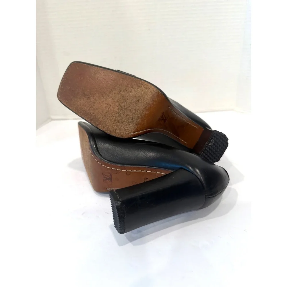 Louis Vuitton Black Square Toe Buckle Block Heel Luxury Pumps Sz 5.5